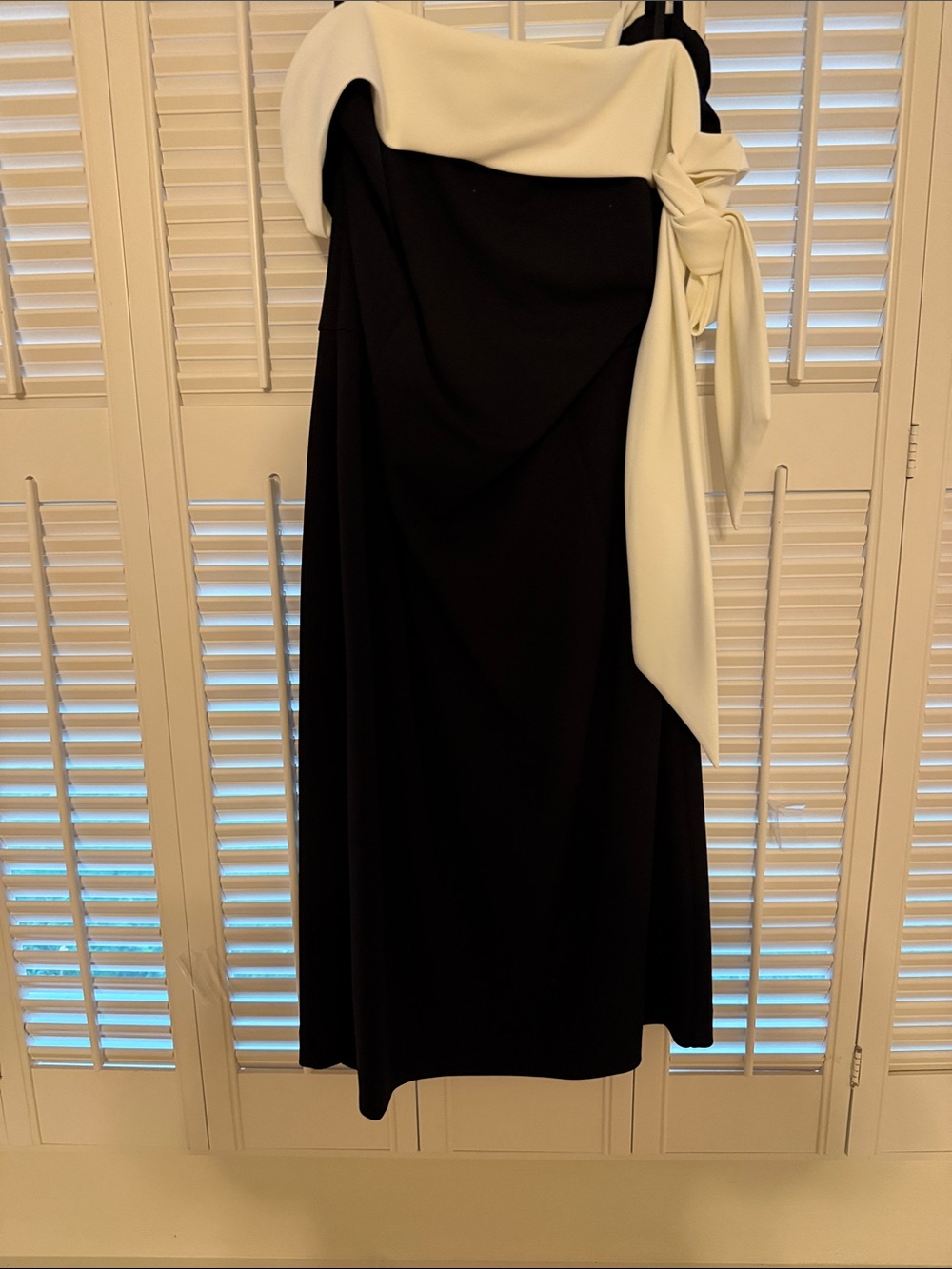 White House Black Market Black Strapless Dress with Cream Bow